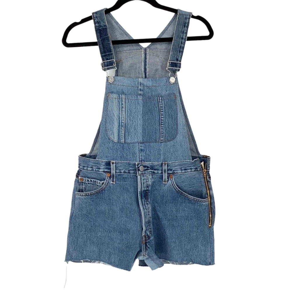 RE/DONE Levi's Women's Sz 26 Shortalls Blue Denim Jean Overall Shorts L20-23